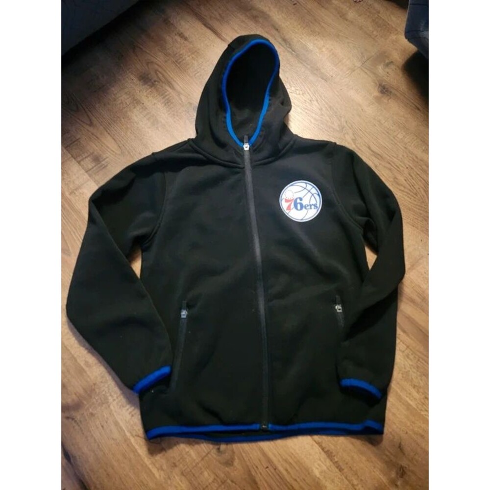 Men's Philadelphia 76ers Full-Zip Hoodie Black Royal Blue Trim - Size Medium